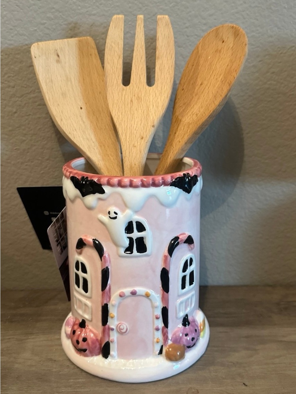 Halloween Pink Haunted House Utensil Holder